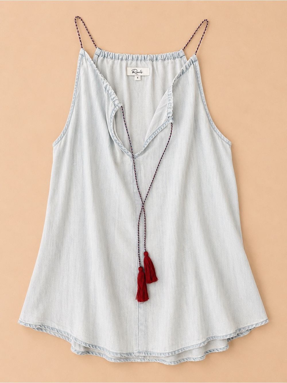 Rails Light Wash Chambray Tassel Tie Halter Top Small